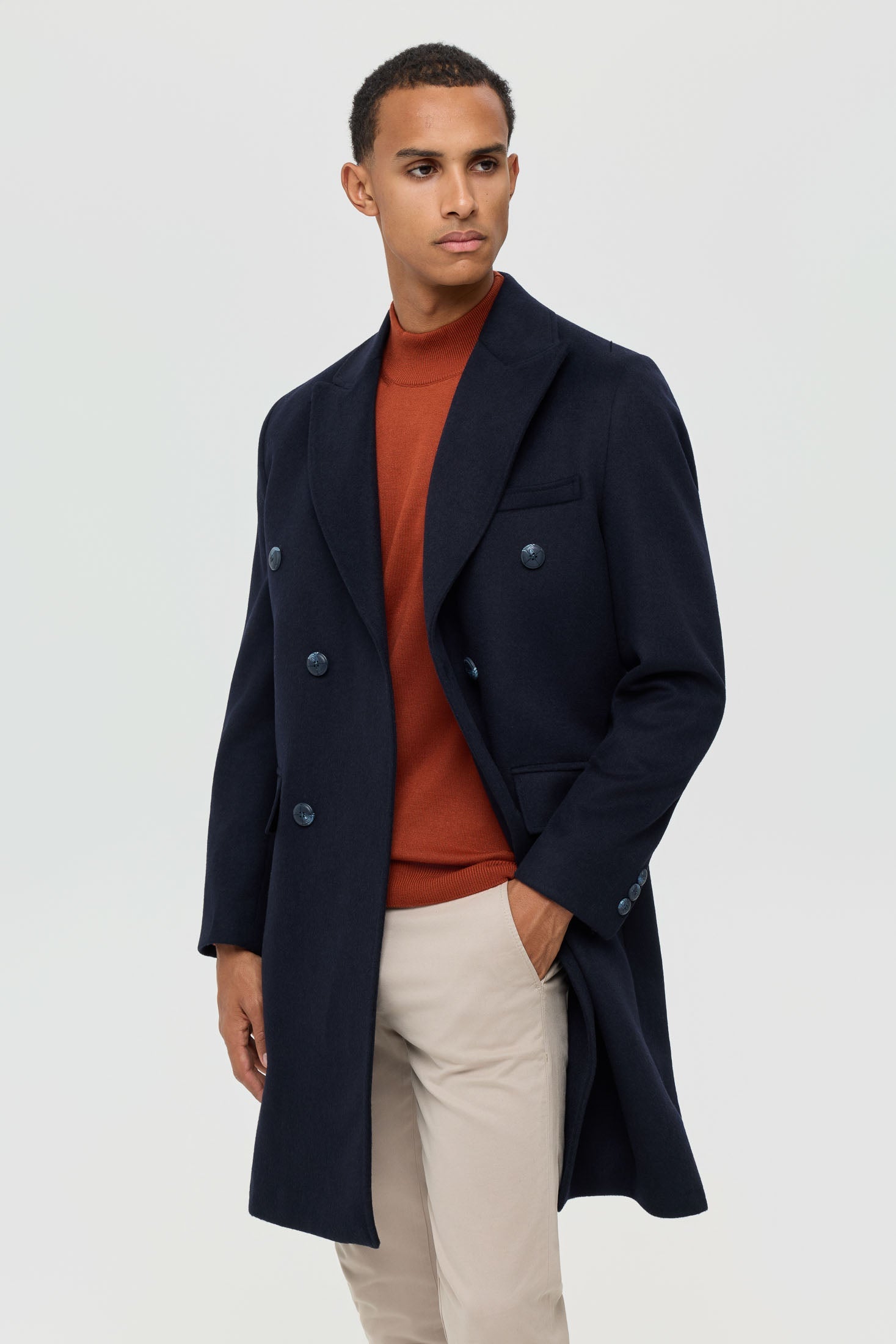 Men’s Double-Breasted Wool Blend Trench Coat – Timeless Elegance | Style 6065-0