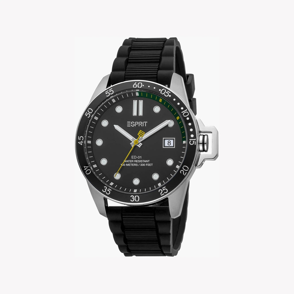 Esprit Men's Black Rubber Watch, Black Dial | Es1g096m0065