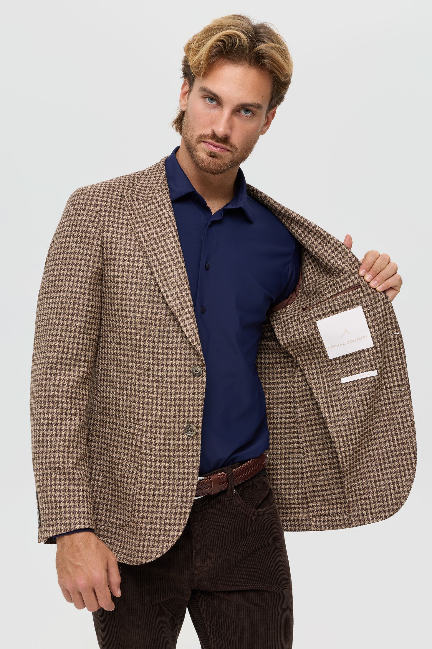 Men’s Premium Blazer – Houndstooth & Micro-Check Weave | Style 7178