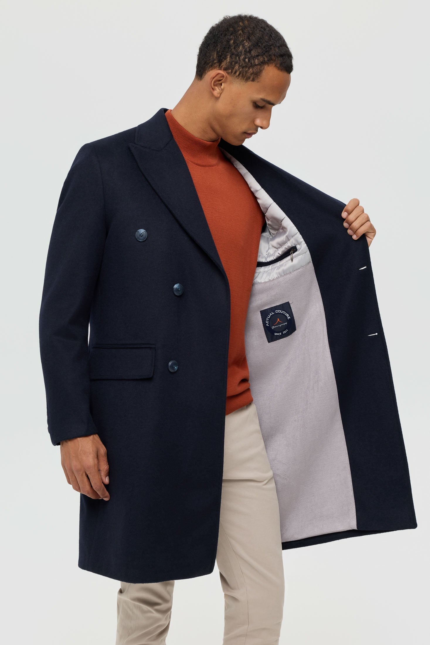 Men’s Double-Breasted Wool Blend Trench Coat – Timeless Elegance | Style 6065-3