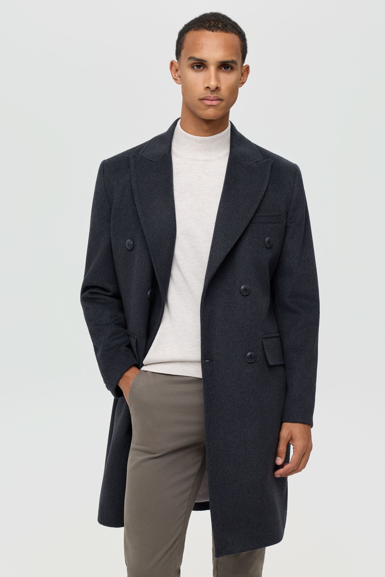 Men’s Double-Breasted Wool Blend Trench Coat – Timeless Elegance | Style 6065-5