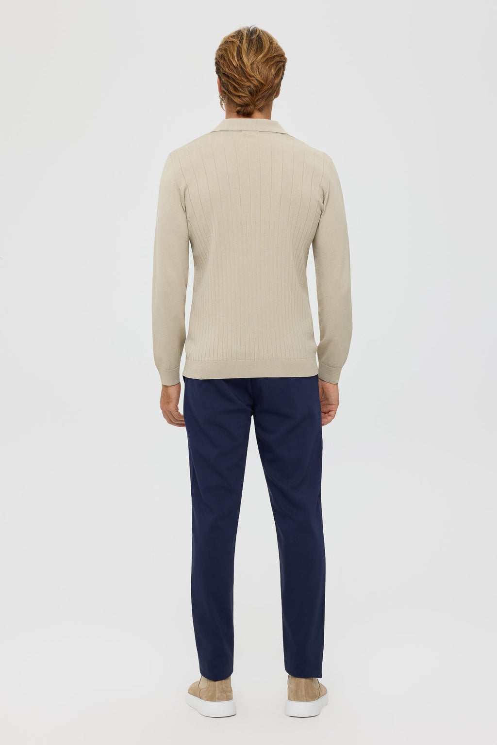 Men’s Premium Long-Sleeve Knit Pullover Polo – Fine Rib Texture | Style 8030-3