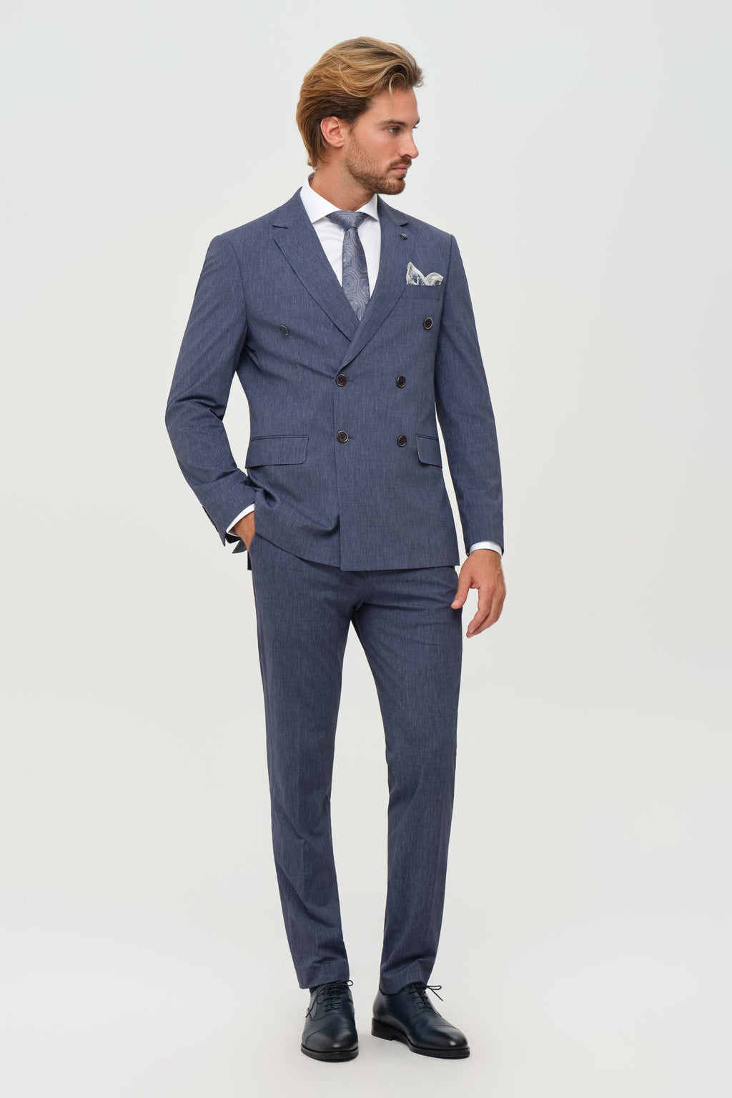 Men’s Double-Breasted Suit – Refined Stretch Structure | Style 4077-0