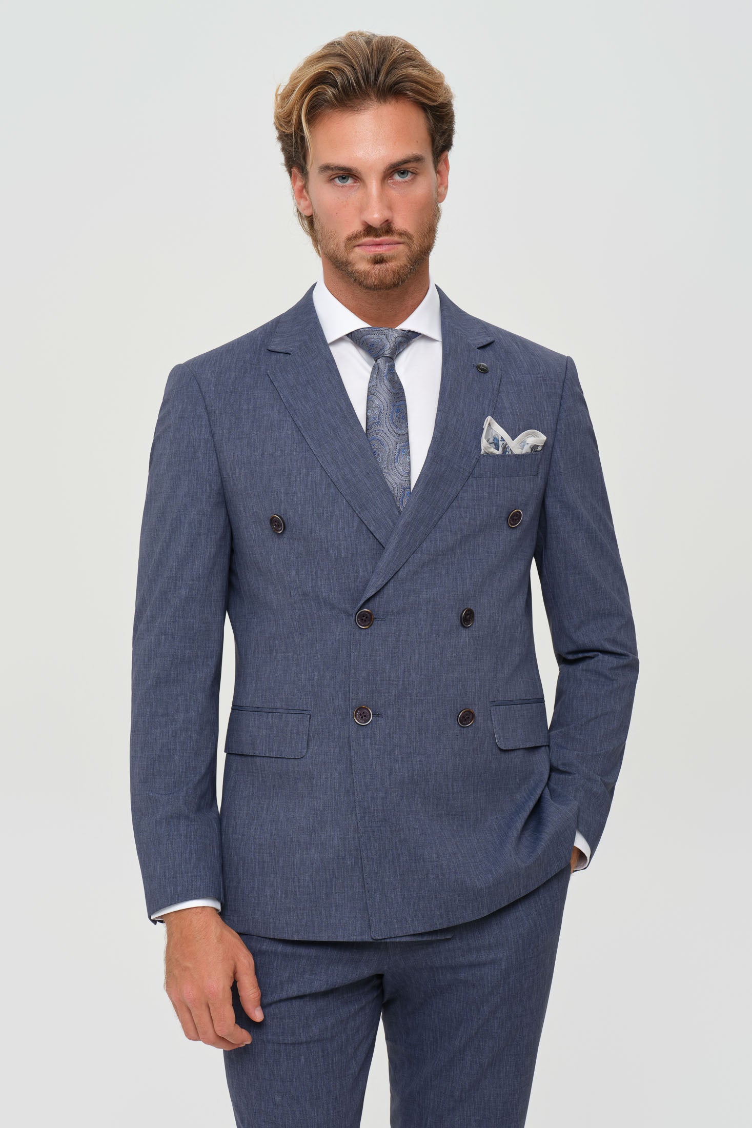 Men’s Double-Breasted Suit – Refined Stretch Structure | Style 4077-1