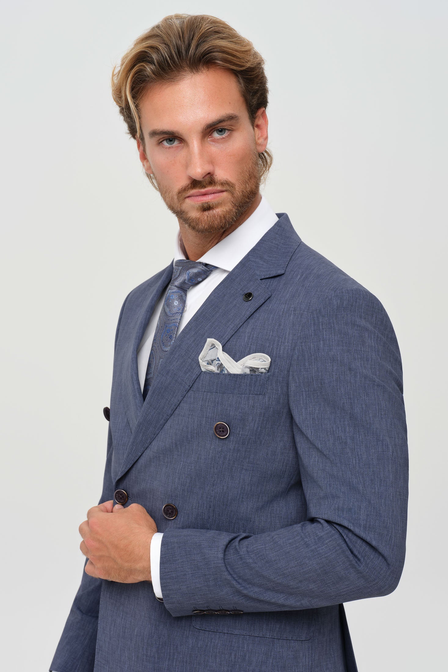 Men’s Double-Breasted Suit – Refined Stretch Structure | Style 4077-2